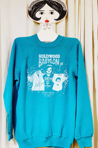 Vintage Turquoise Sweatshirt Screened by Babylon L/XL